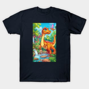 3d realistic coloring cartoon dinosaurs land T-Shirt